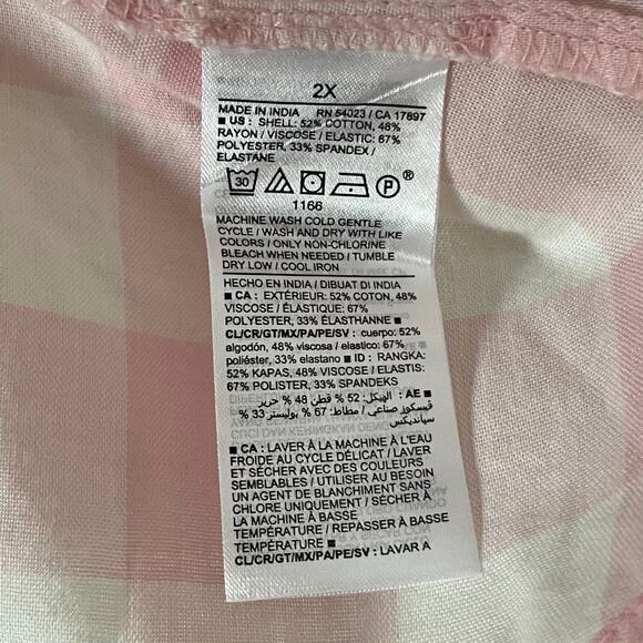 Old Navy Top Womens 2X Pink Gingham Ruffled Peplum Blouse Smocked Cottagecore - Picture 10 of 11